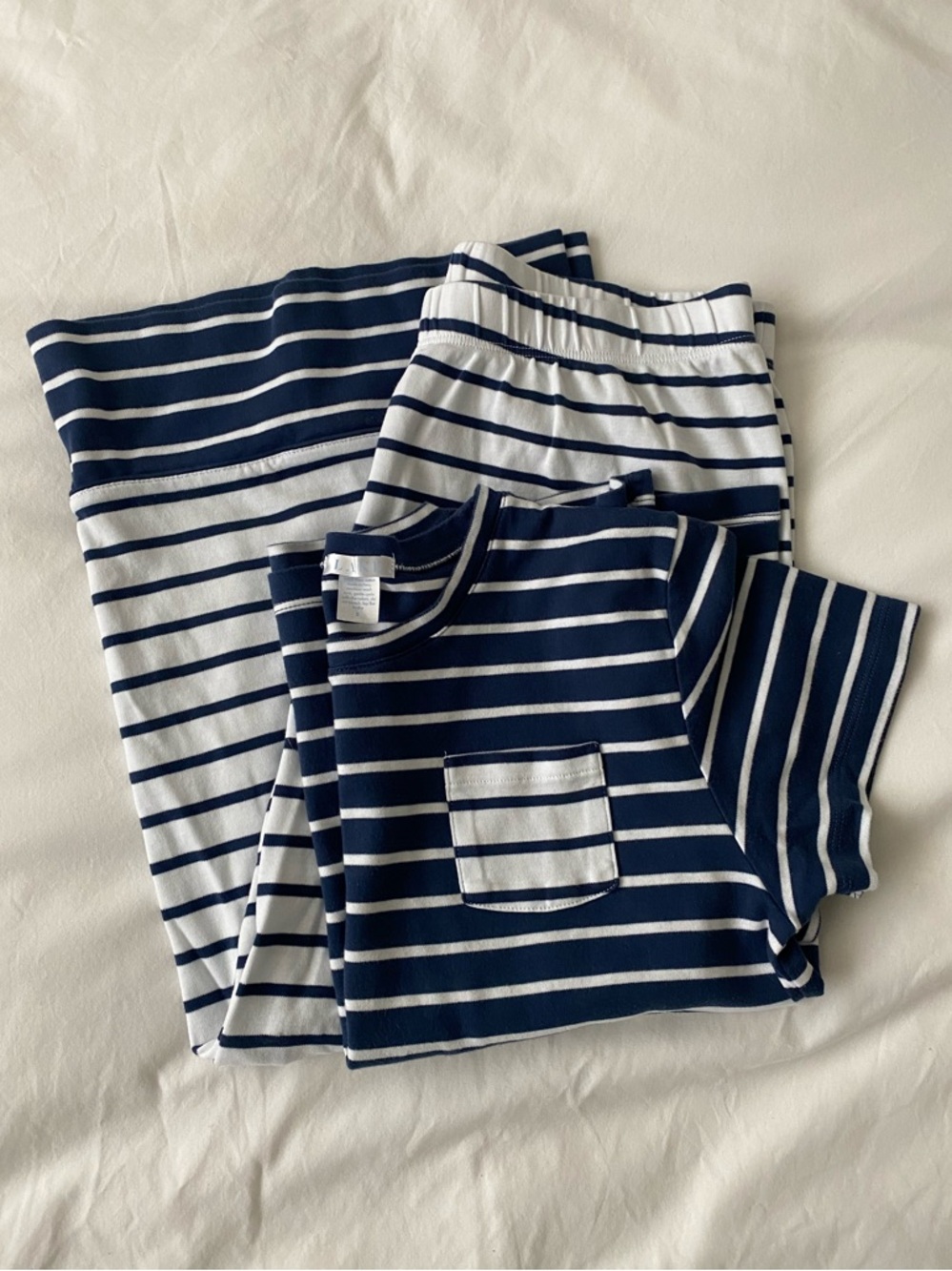 LAKE Pima Cotton Cropped Women's Navy Blue and White Wide Leg Pajama Set